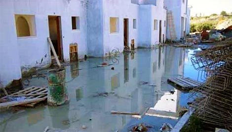 flooded-building-site Flood damage to apartments in Paphos while still under construction