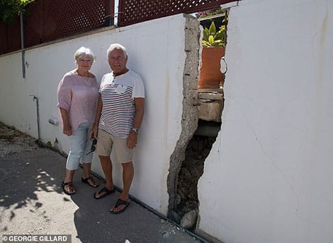 Anne Everett and Don Everett's garden and house twisting due to the landslide