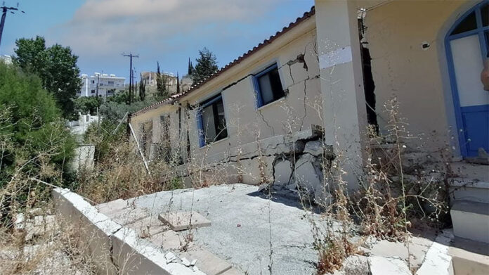 Landslide damaged house in Pissouri