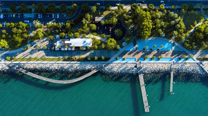 Aerial view of the Molos promenade in Limassol