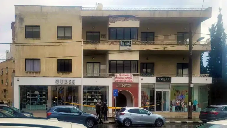 Falling debris from a dangerous building in Limassol